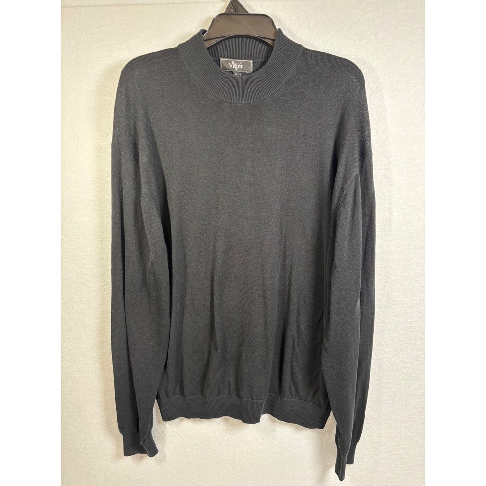 Vilini Men's XL Black Mock Neck Sweater 55% Silk 45% Cotton Lightweight Knit